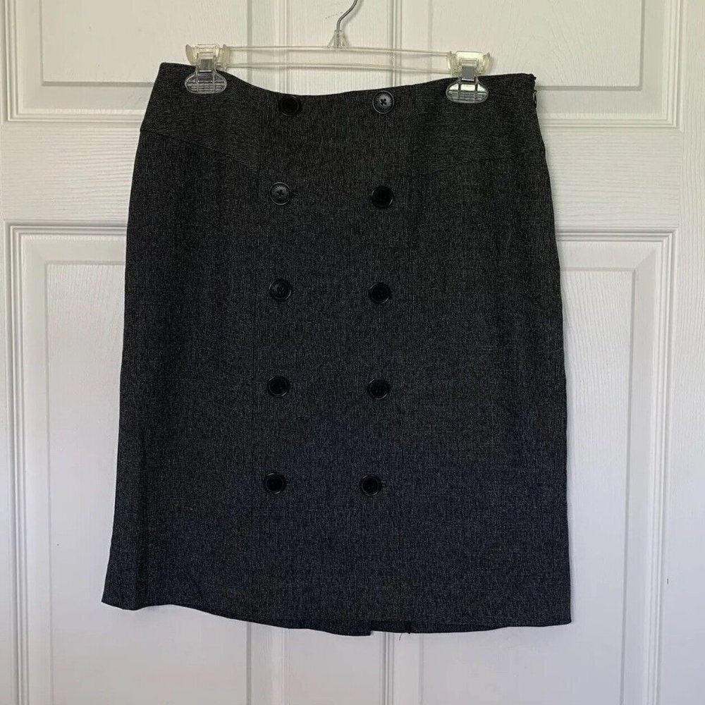 Anne Klein AK Skirt Size 6 Button Accent Front Stretch Charcoal Gray Side Zip